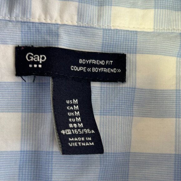 Gap Boyfriend fit button down shirt women's size medium in blue and white plaid - Picture 6 of 7